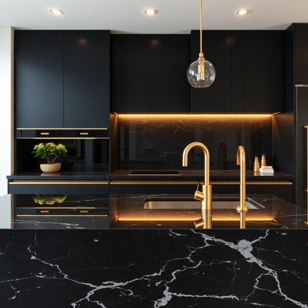 Obsidian Kitchen — Black Quartz · Vancouver stone countertop project by Faro Countertops