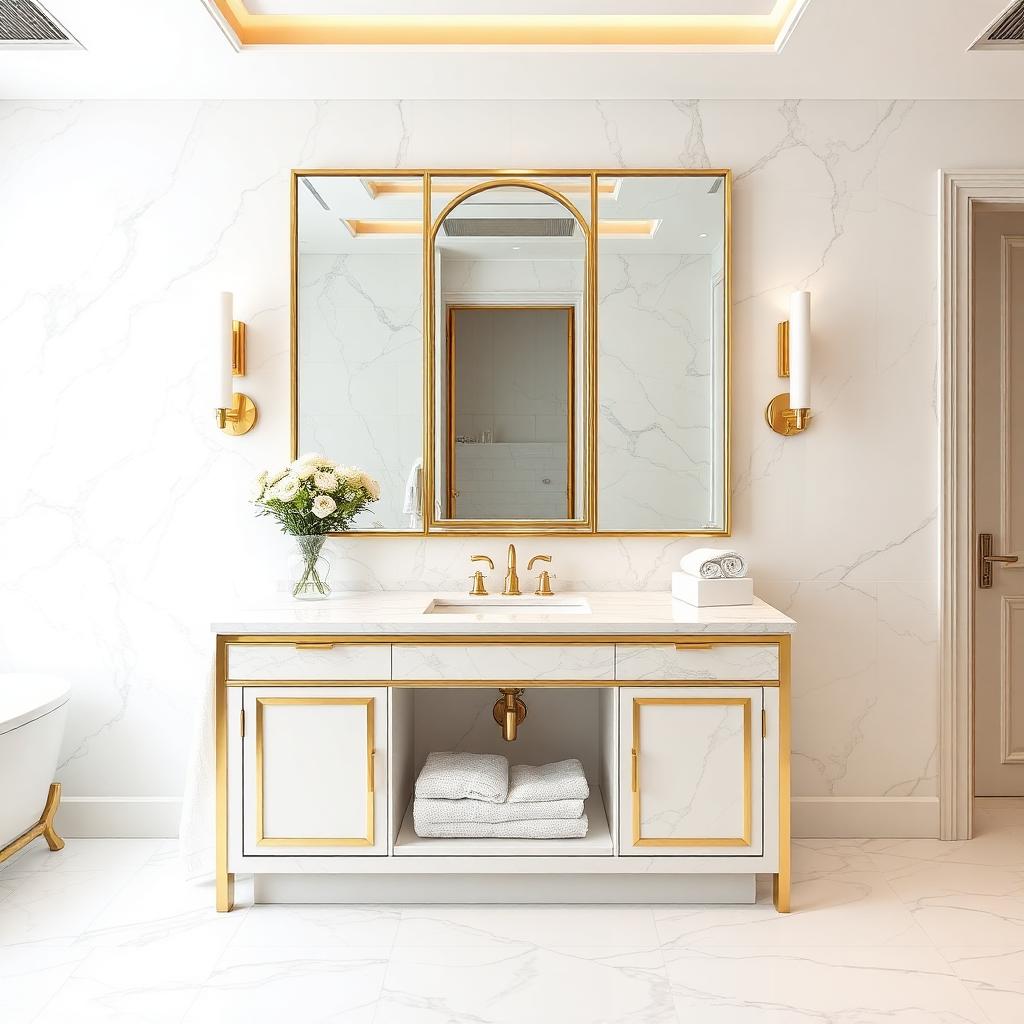 Mirage Master Bath — Calacatta Quartzite · Langley stone countertop project by Faro Countertops